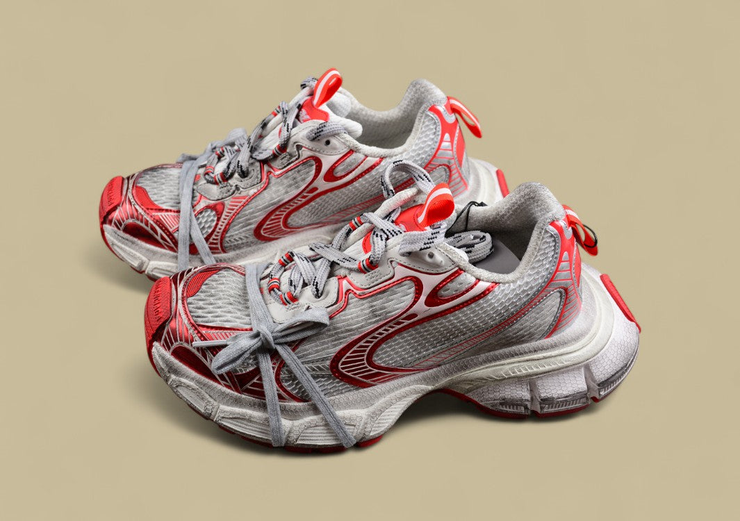 Balenciaga Runner Sneaker in Distressed White and Red