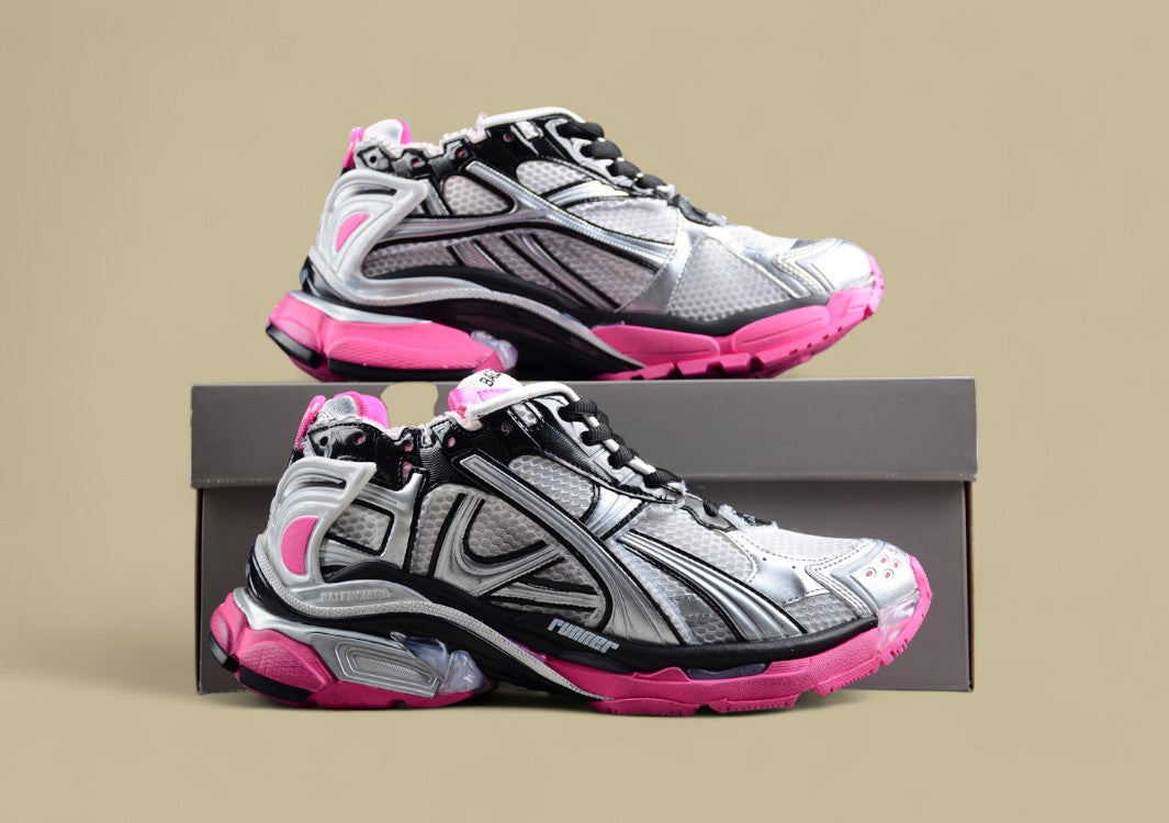 Balenciaga Runner Sneaker in Silver/Black with Pink
