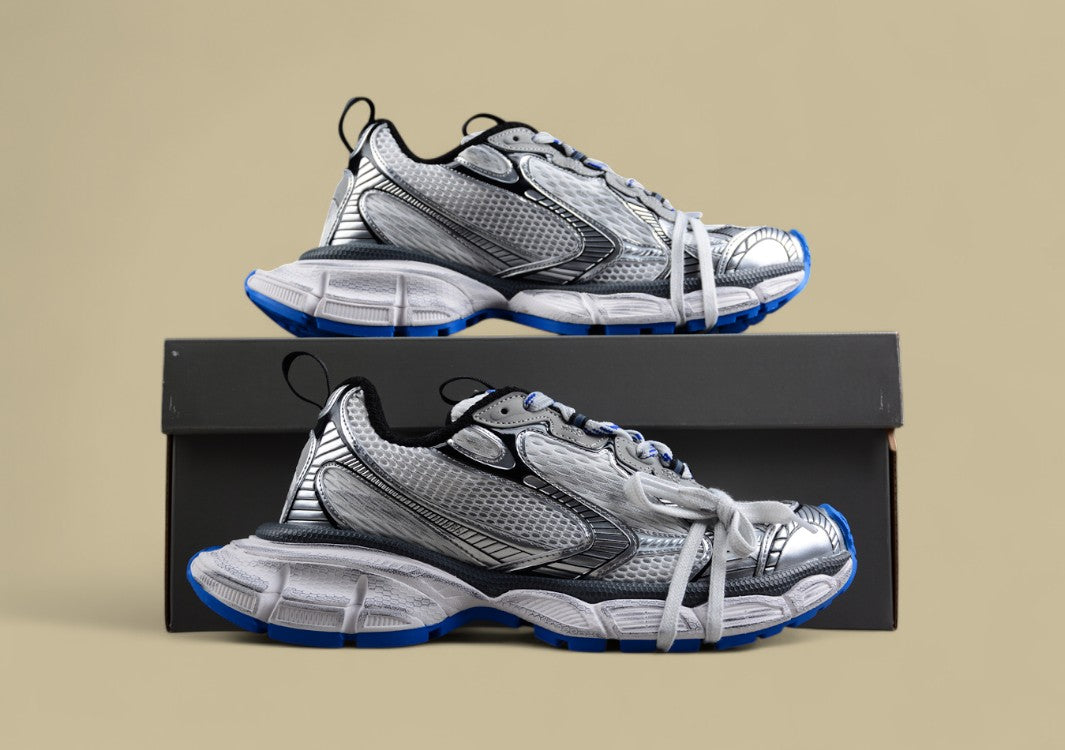 Balenciaga Runner Sneaker in Silver, Black & Blue