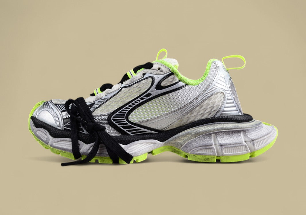 Balenciaga Runner Sneaker in Silver, Black, and Neon Green