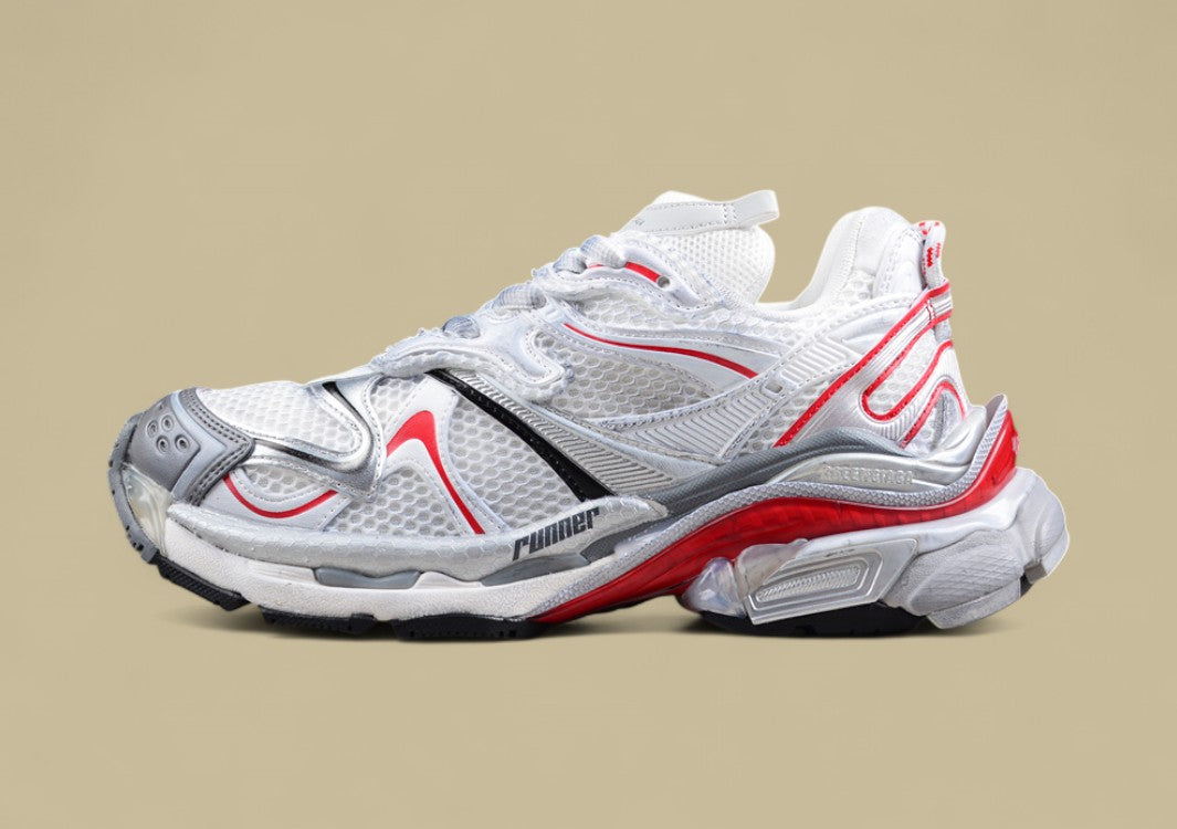 Balenciaga Runner Sneaker in White/Red/Silver