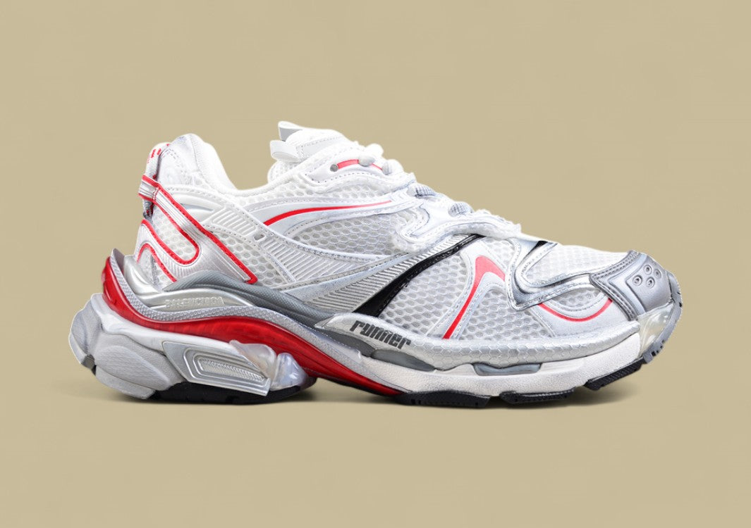 Balenciaga Runner Sneaker in White/Red/Silver