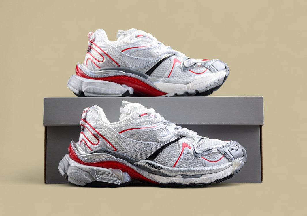 Balenciaga Runner Sneaker in White/Red/Silver