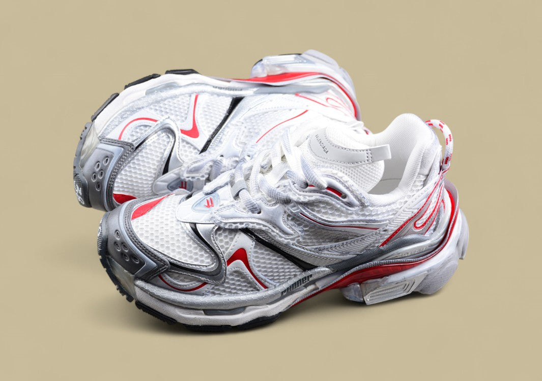 Balenciaga Runner Sneaker in White/Red/Silver