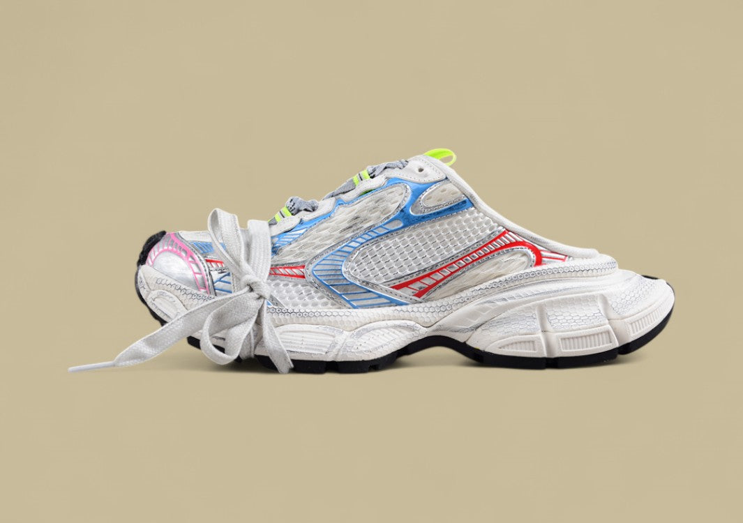 Balenciaga Runner Sneaker in White, Blue & Neon Green