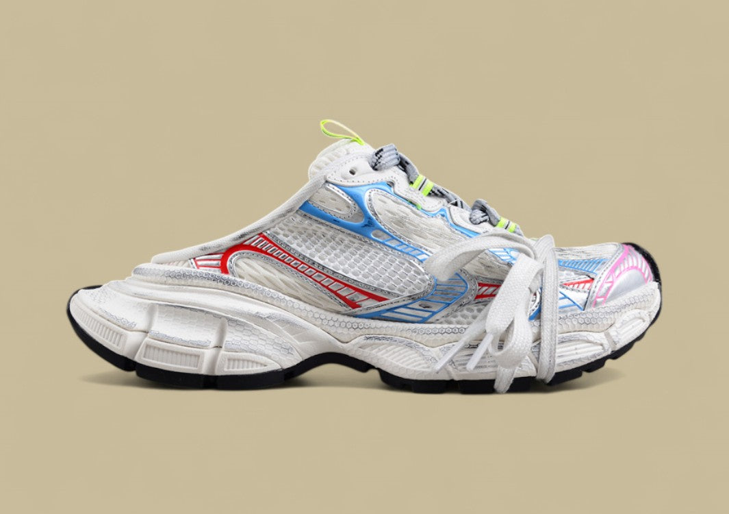 Balenciaga Runner Sneaker in White, Blue & Neon Green