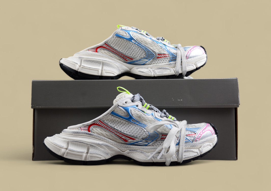 Balenciaga Runner Sneaker in White, Blue & Neon Green