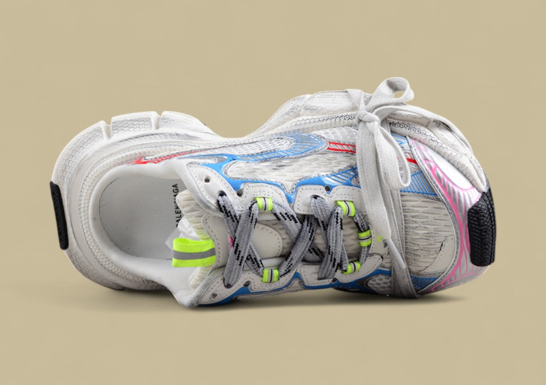 Balenciaga Runner Sneaker in White, Blue & Neon Green