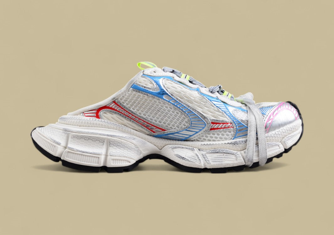 Balenciaga Runner Sneaker in White, Blue & Neon Green