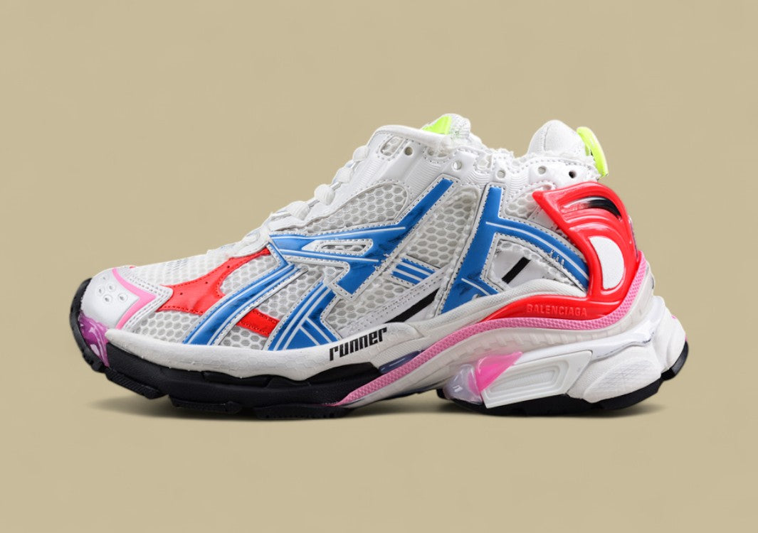 Balenciaga Runner Sneaker in White, Blue & Red