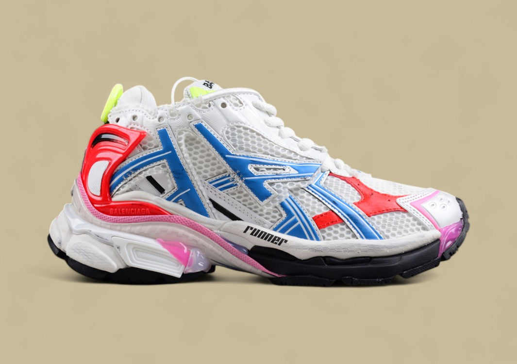 Balenciaga Runner Sneaker in White, Blue & Red