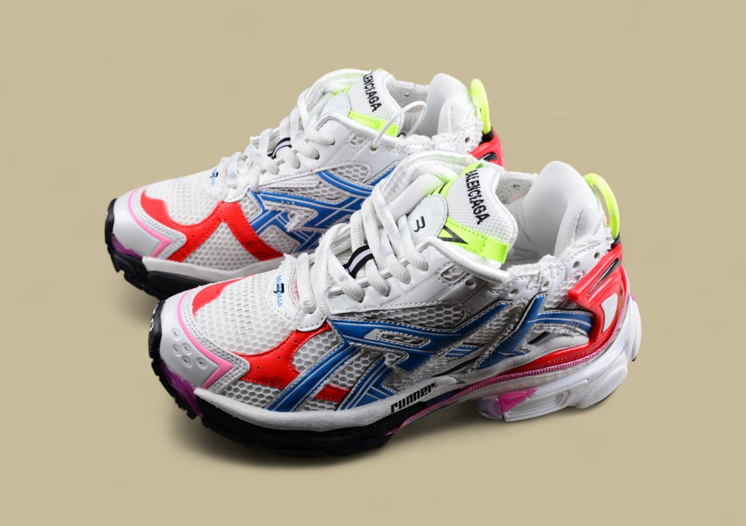 Balenciaga Runner Sneaker in White, Blue & Red