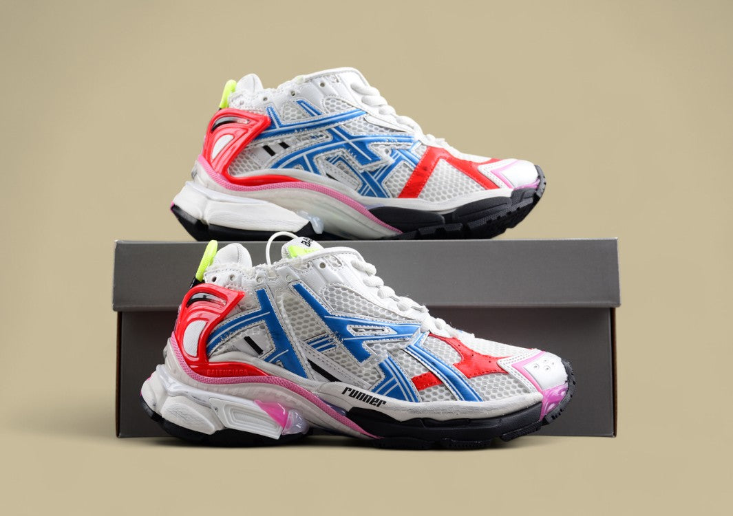 Balenciaga Runner Sneaker in White, Blue & Red