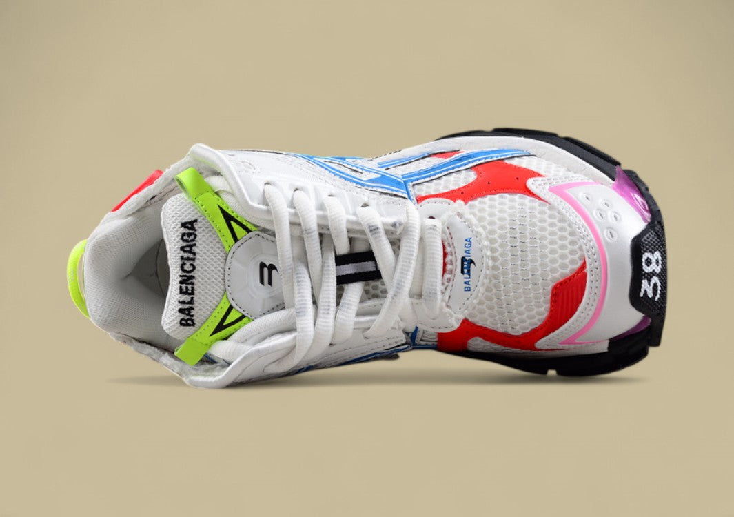 Balenciaga Runner Sneaker in White, Blue & Red