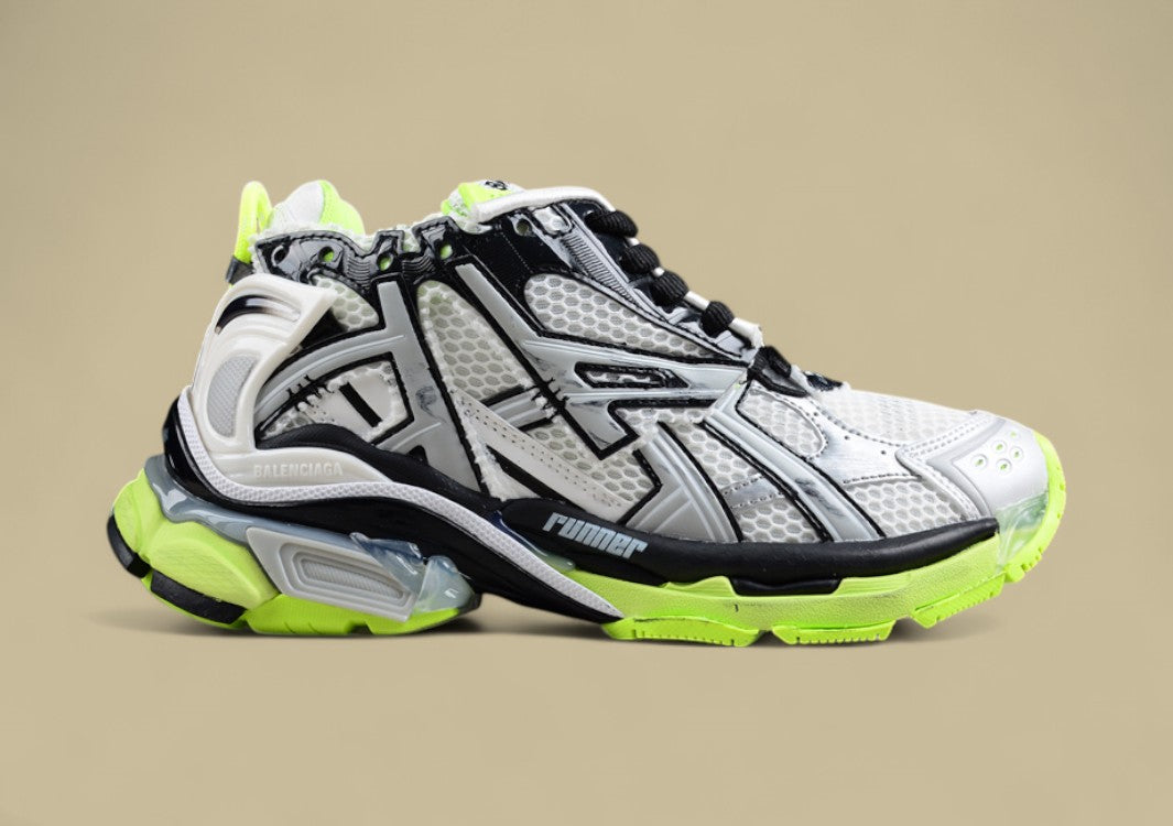 Balenciaga Runner Sneaker in White & Neon Green