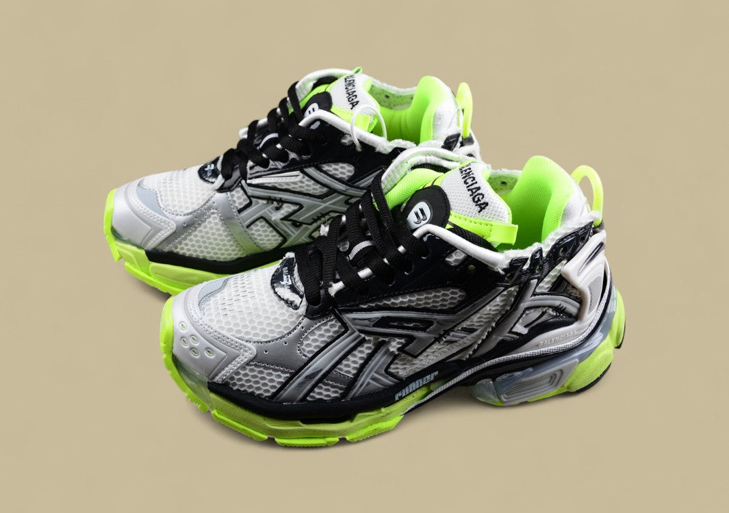 Balenciaga Runner Sneaker in White & Neon Green
