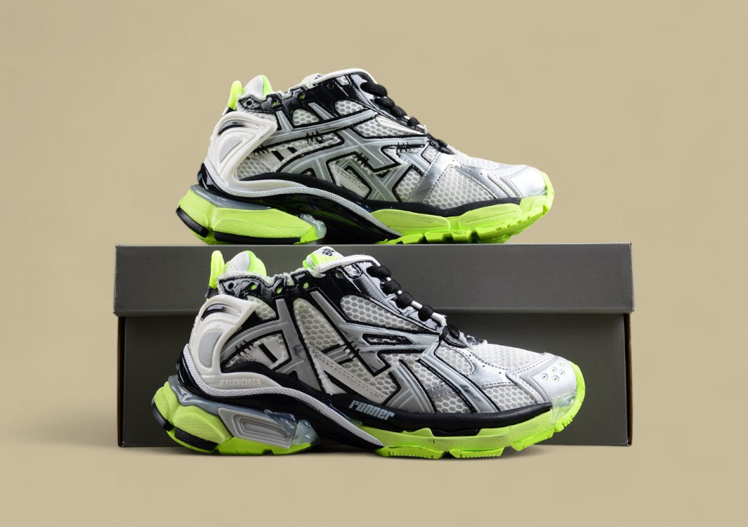Balenciaga Runner Sneaker in White & Neon Green
