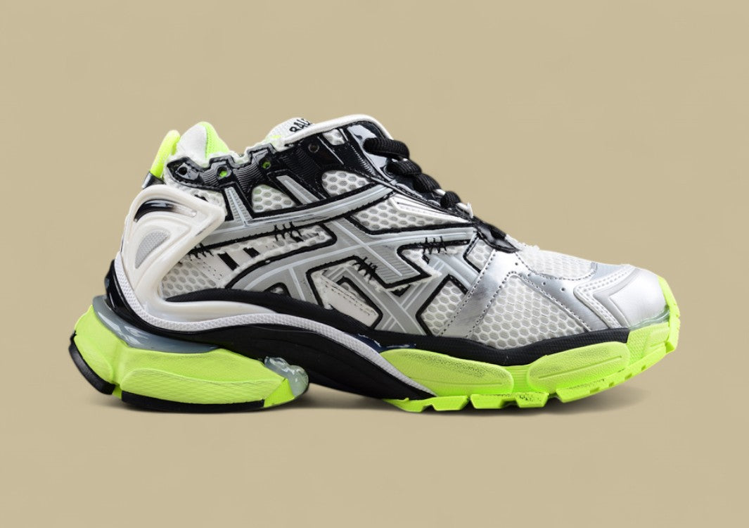 Balenciaga Runner Sneaker in White & Neon Green