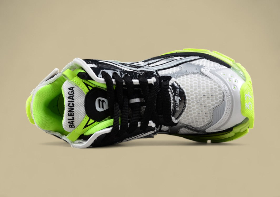 Balenciaga Runner Sneaker in White & Neon Green
