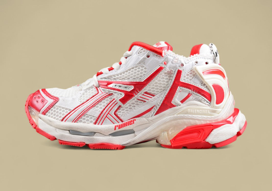 Balenciaga Runner Sneaker in White and Red Mesh