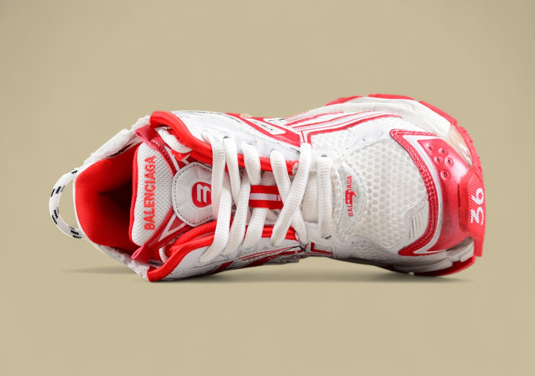 Balenciaga Runner Sneaker in White and Red Mesh