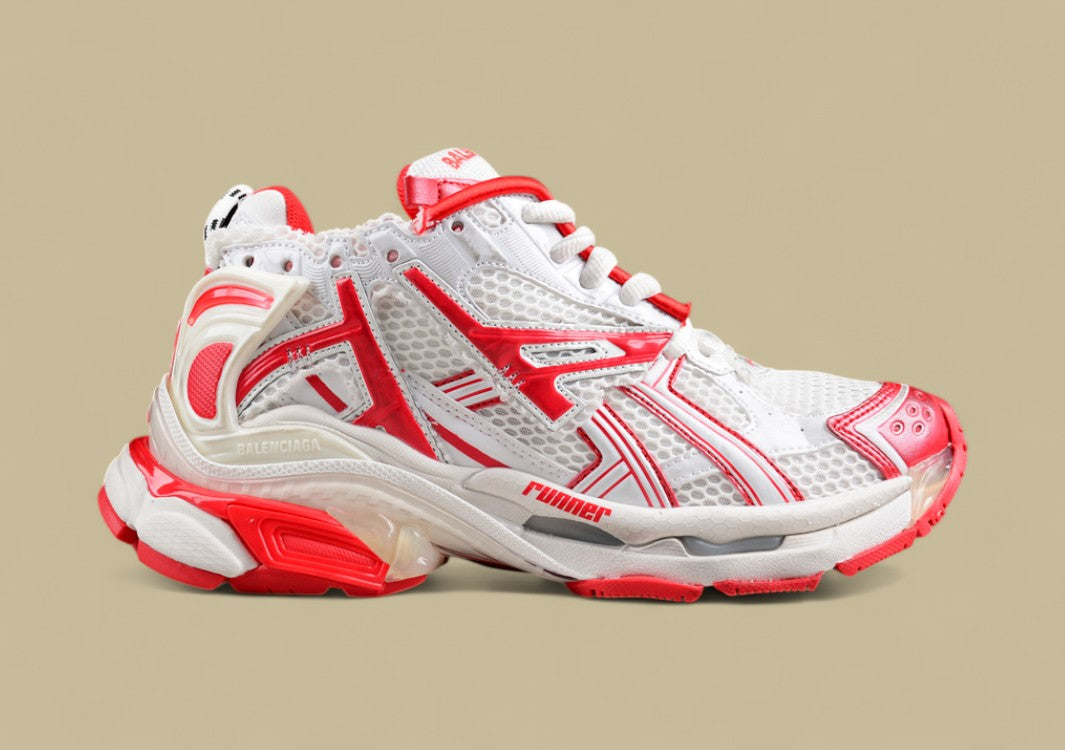 Balenciaga Runner Sneaker in White and Red Mesh