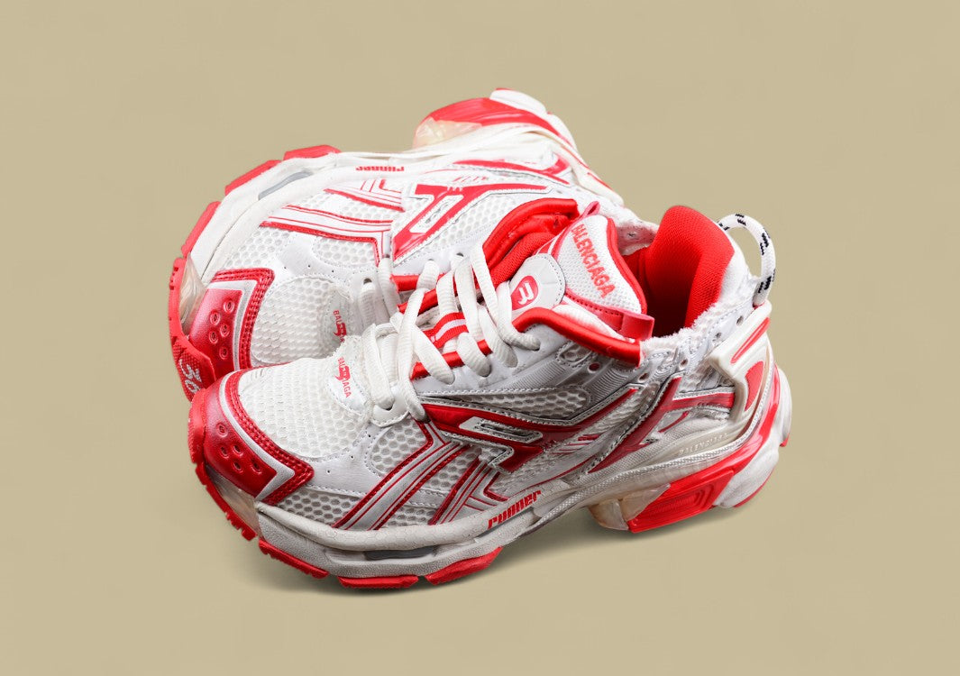 Balenciaga Runner Sneaker in White and Red Mesh
