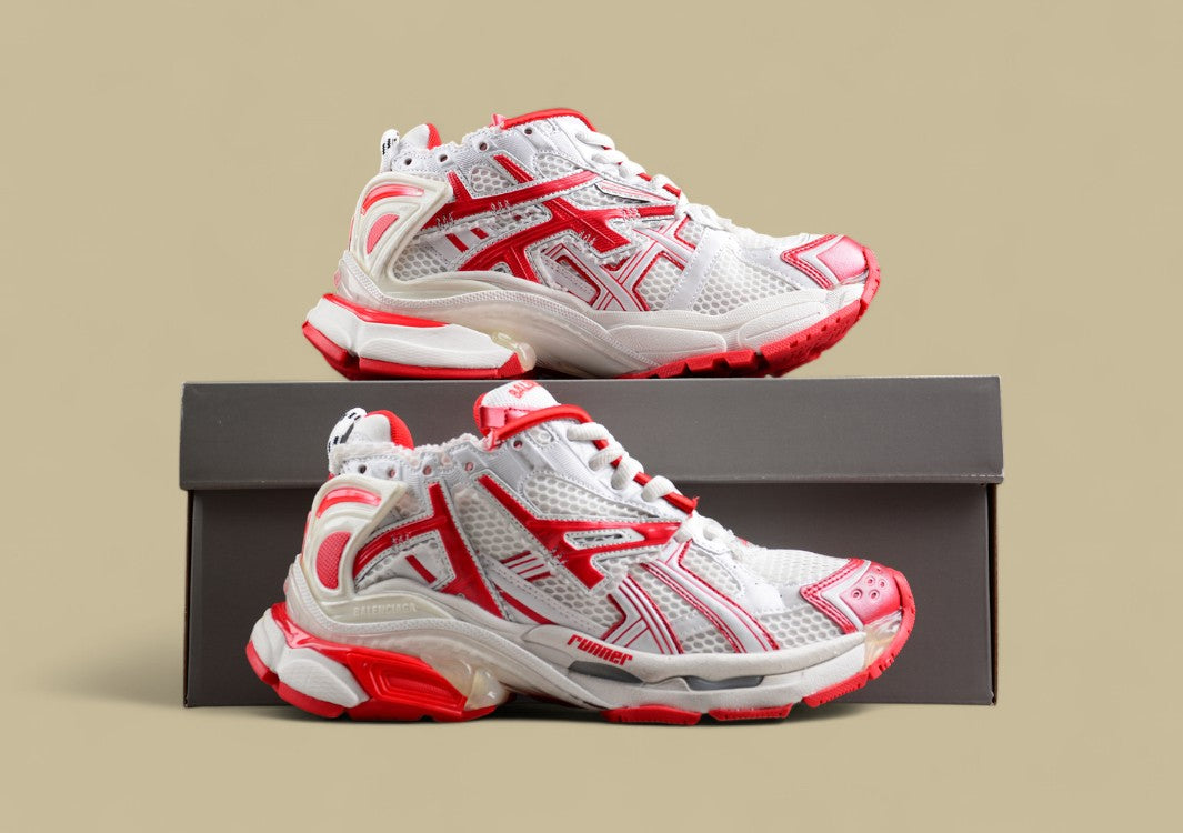 Balenciaga Runner Sneaker in White and Red Mesh