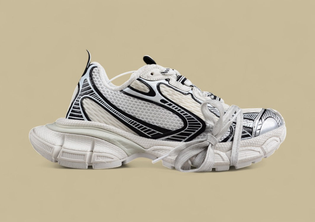 Balenciaga Runner Sneaker in White with Black Graphic Detailing
