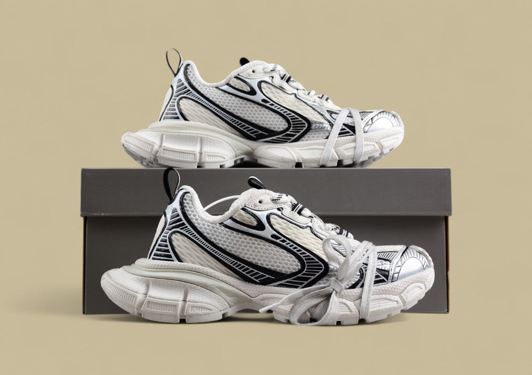 Balenciaga Runner Sneaker in White with Black Graphic Detailing