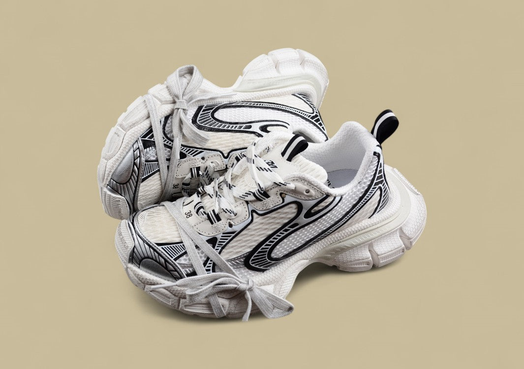 Balenciaga Runner Sneaker in White with Black Graphic Detailing