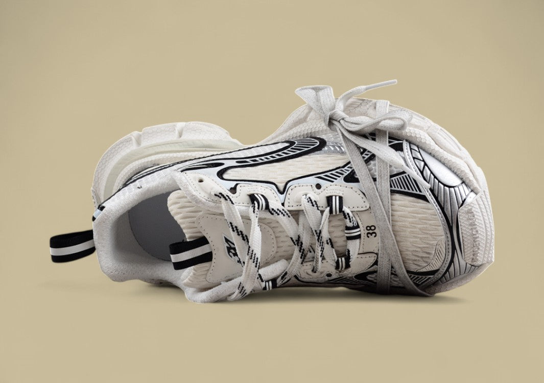 Balenciaga Runner Sneaker in White with Black Graphic Detailing