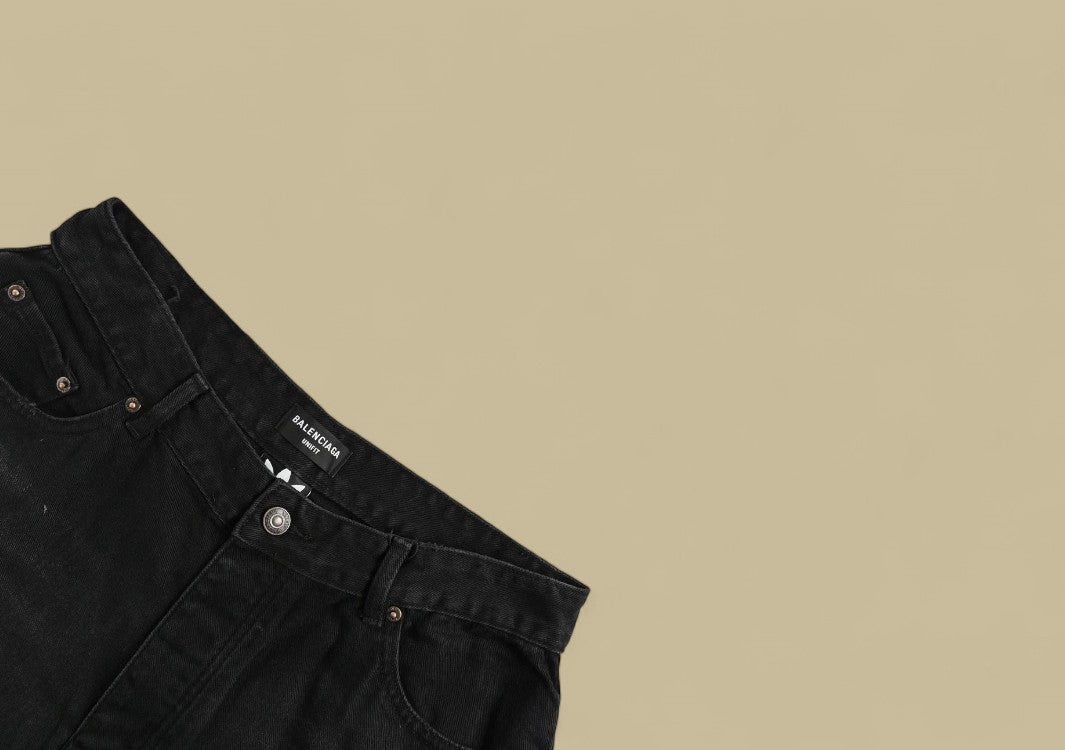 Balenciaga Three Lines Distressed Denim Shorts – Black