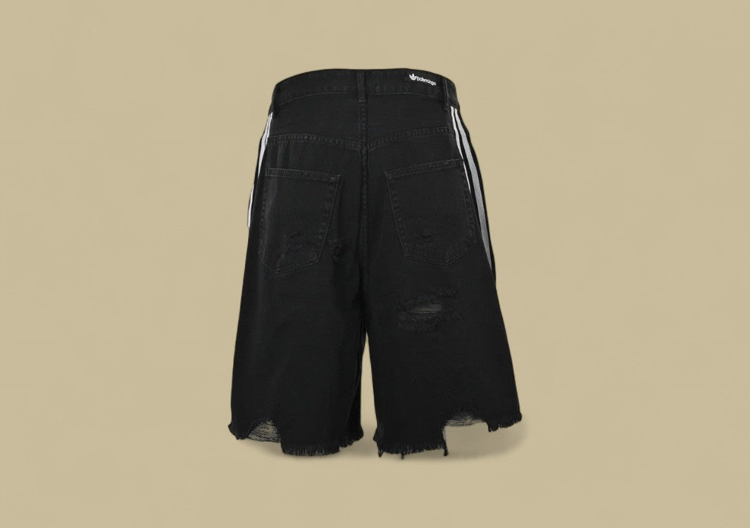 Balenciaga Three Lines Distressed Denim Shorts – Black