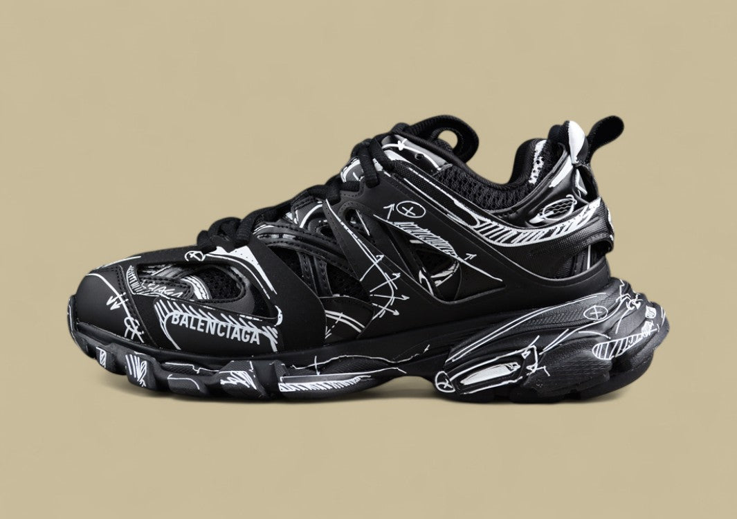 Balenciaga Track Sneaker in Black with White Graphic