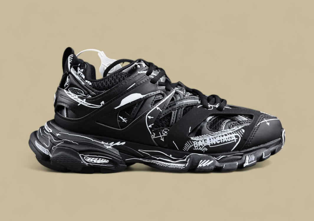 Balenciaga Track Sneaker in Black with White Graphic