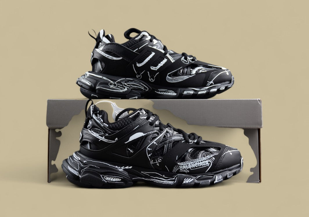 Balenciaga Track Sneaker in Black with White Graphic