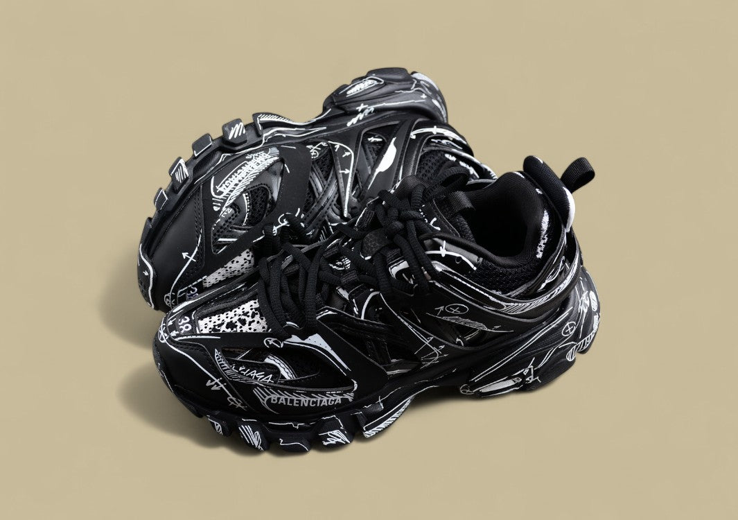 Balenciaga Track Sneaker in Black with White Graphic