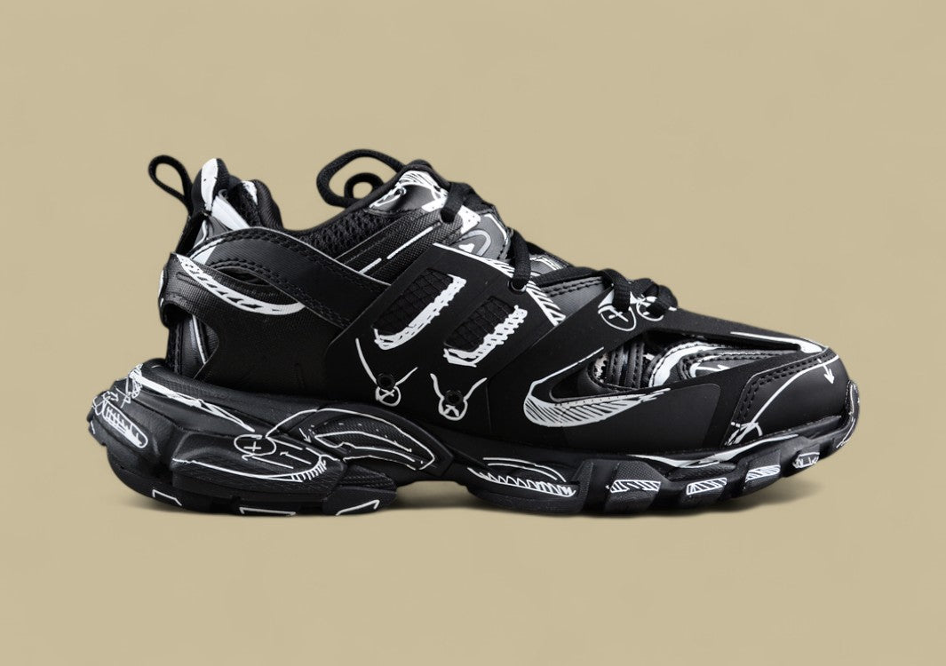 Balenciaga Track Sneaker in Black with White Graphic