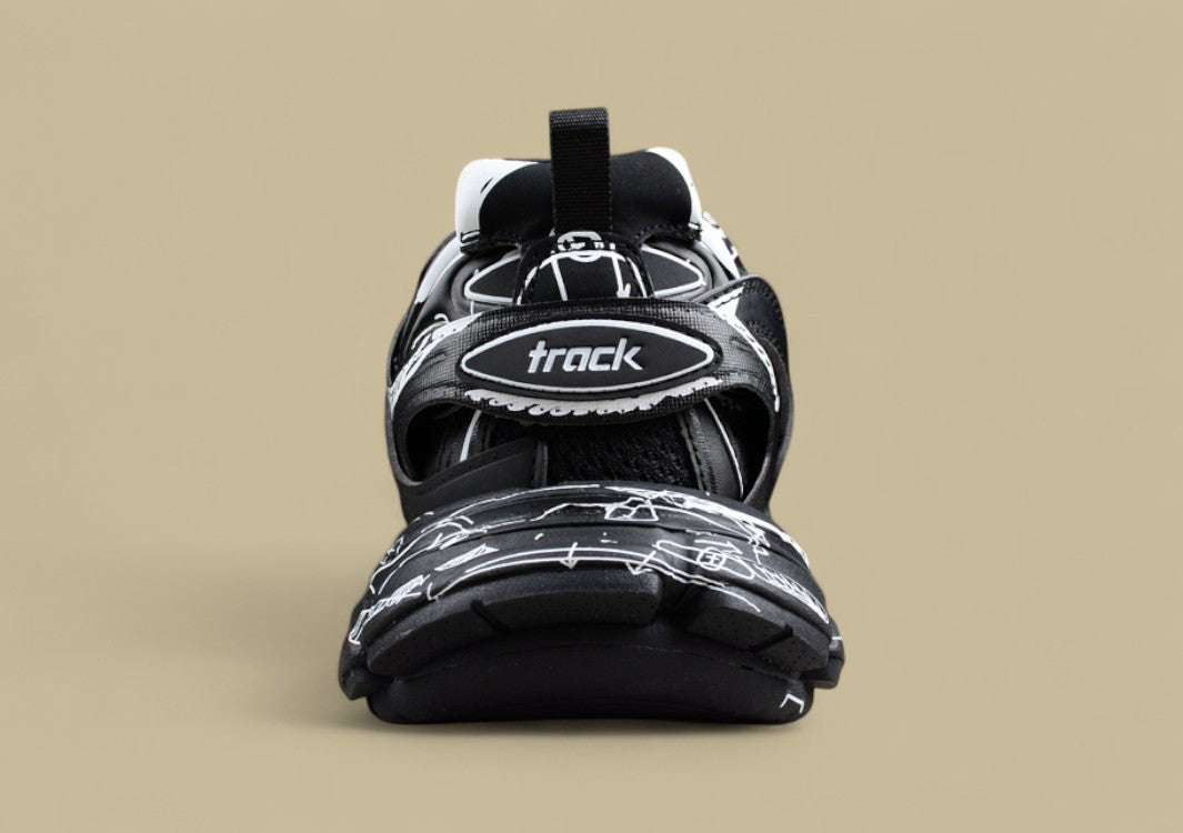 Balenciaga Track Sneaker in Black with White Graphic