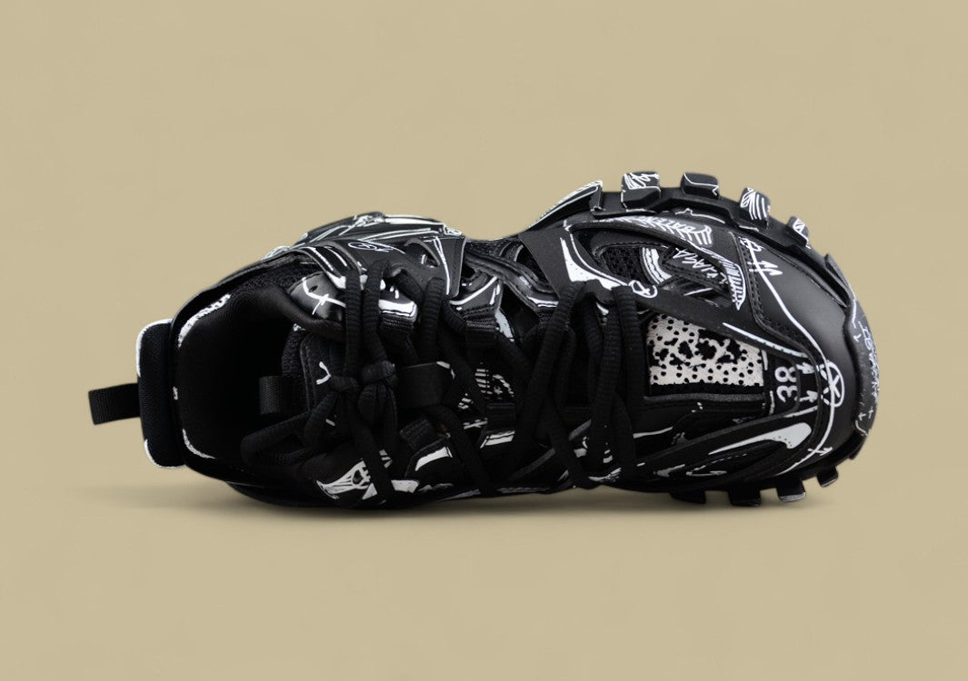 Balenciaga Track Sneaker in Black with White Graphic