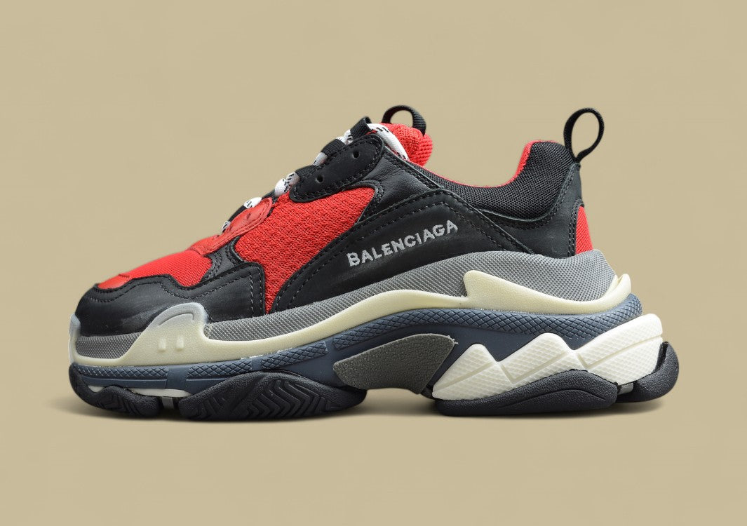 Balenciaga Triple S GZ-Replik In Schwarz-Rot Mit Mehrfarbiger