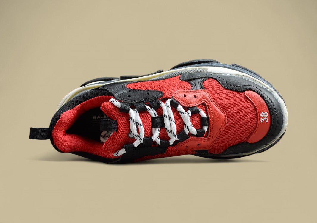 Balenciaga Triple S GZ-Replik In Schwarz-Rot Mit Mehrfarbiger