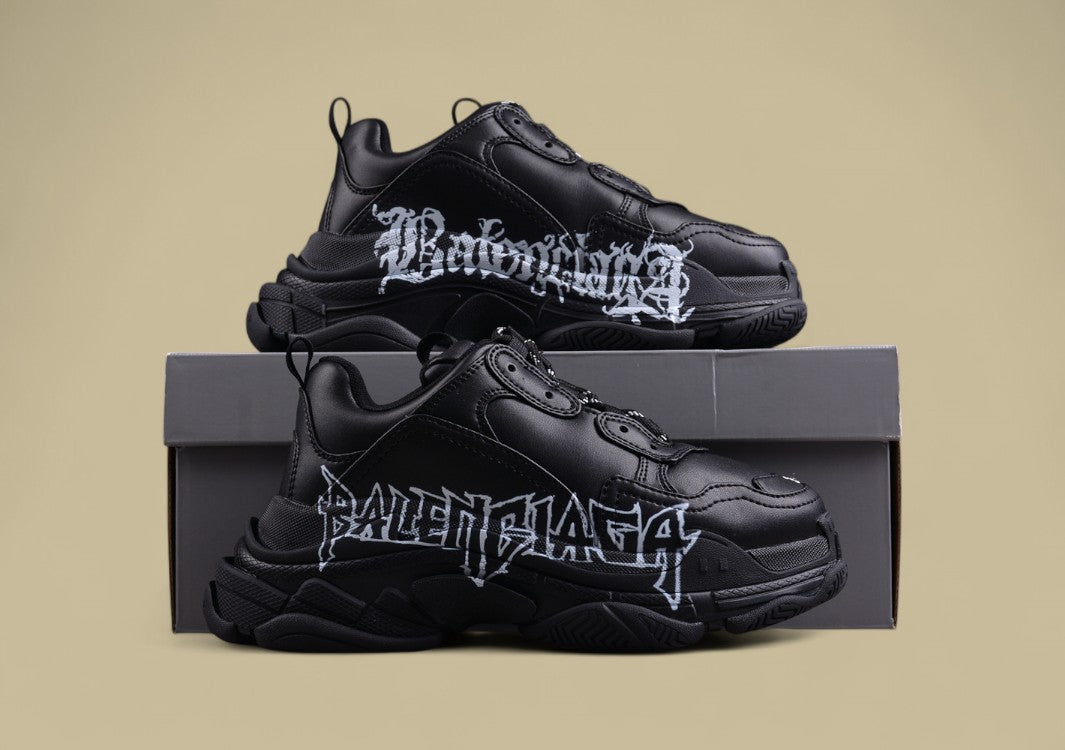 Balenciaga Triple S Sneaker – Black with Graffiti Logo