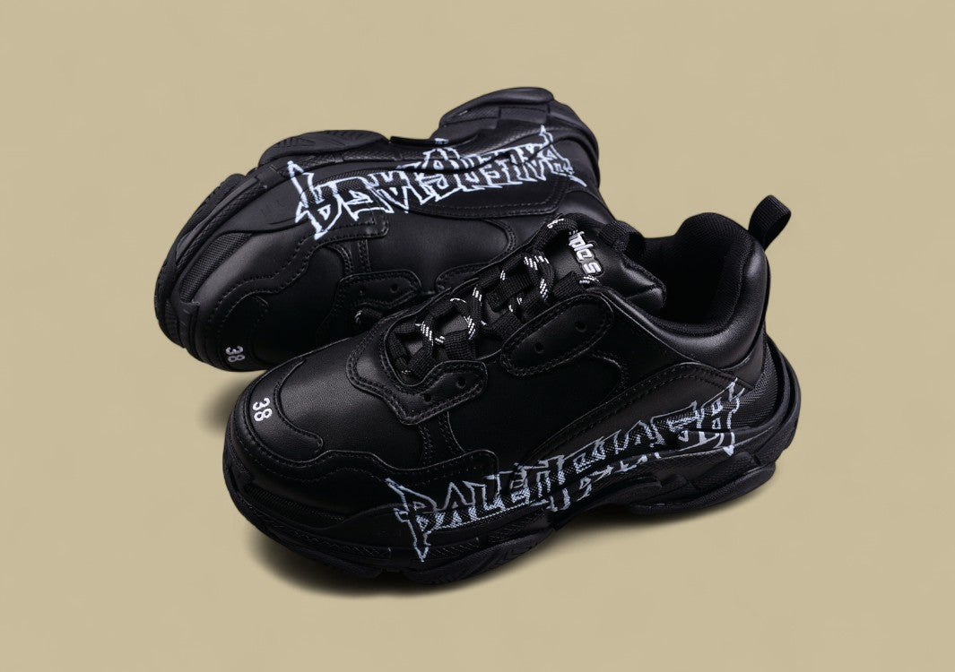 Balenciaga Triple S Sneaker – Black with Graffiti Logo