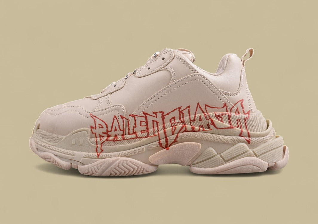 Balenciaga Triple S Sneaker – Cream with Red Graffiti Logo