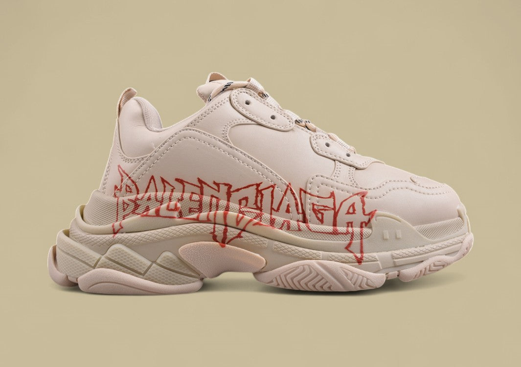 Balenciaga Triple S Sneaker – Cream with Red Graffiti Logo
