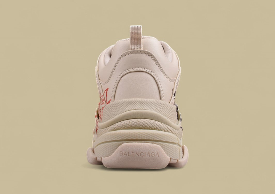 Balenciaga Triple S Sneaker – Cream with Red Graffiti Logo