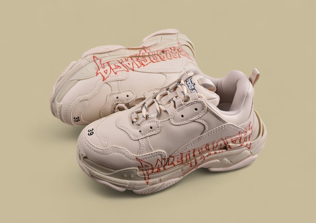 Balenciaga Triple S Sneaker – Cream with Red Graffiti Logo