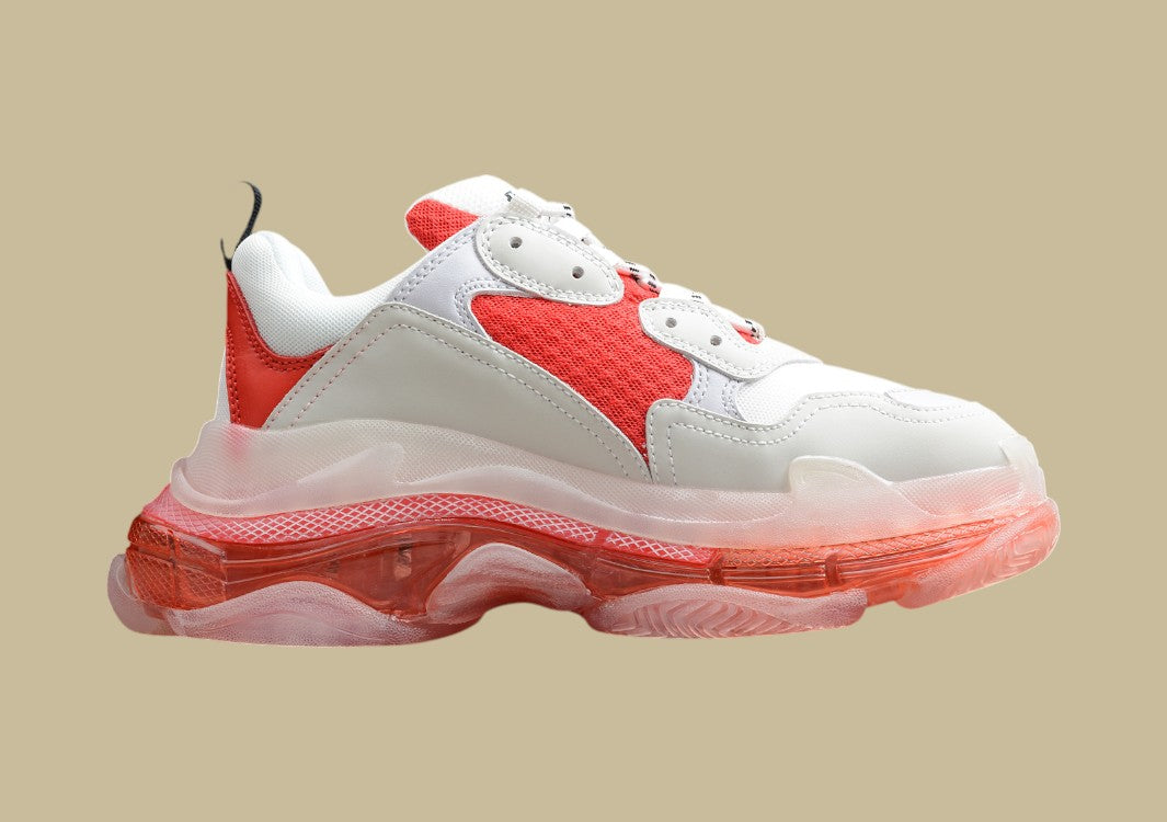 Balenciaga Triple S Weiß-Rot Neon Kraftvolle Silhouette